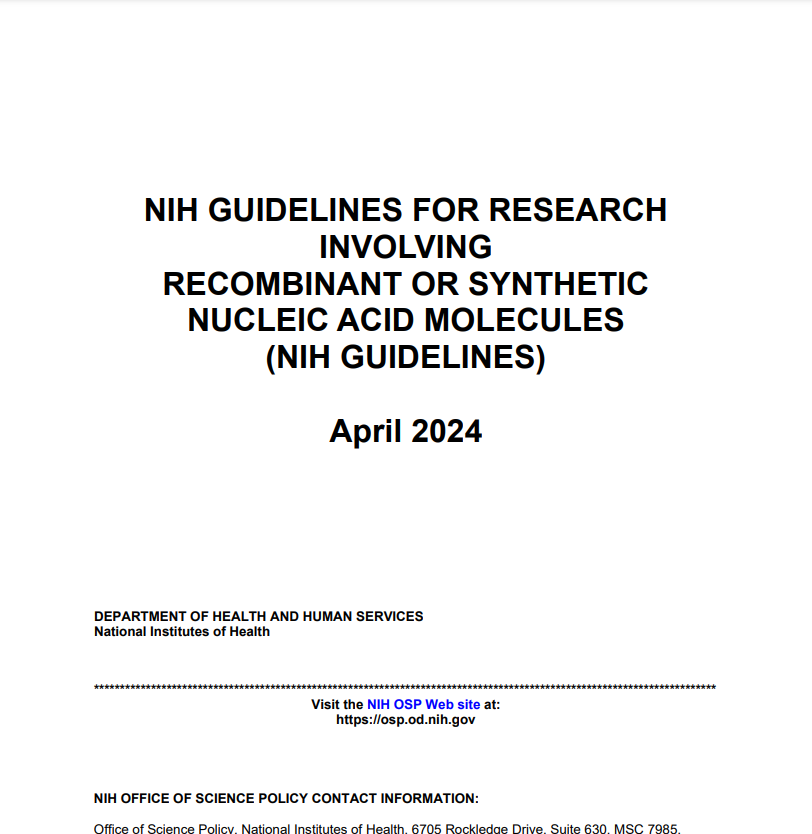 NIH Guidelines for Working with recombinant and synthetic DNA